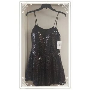 NWT~VIOLET WEEKEND Black Sequin Bubble Hem Fit & Flare Dress Sz 11/12